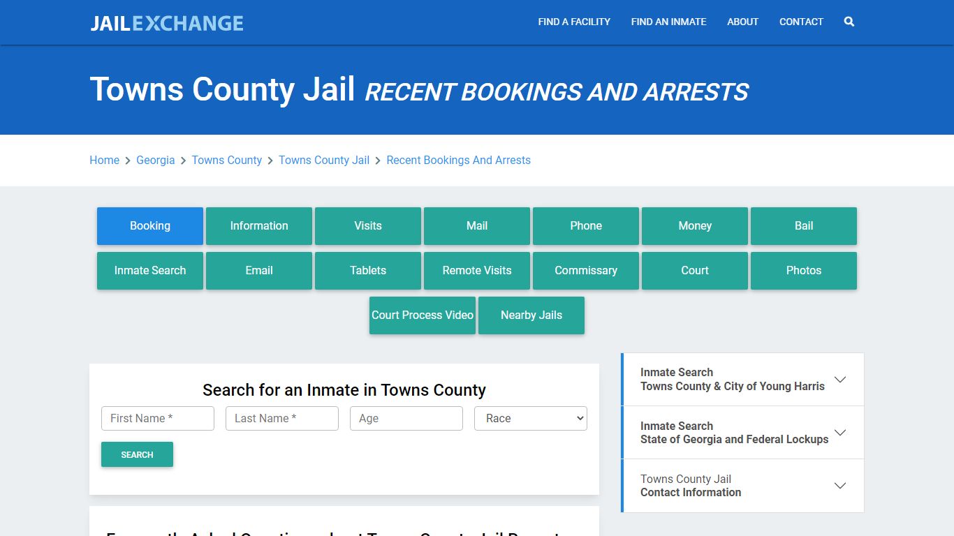 Towns County Jail Recent Bookings And Arrests - Jail Exchange