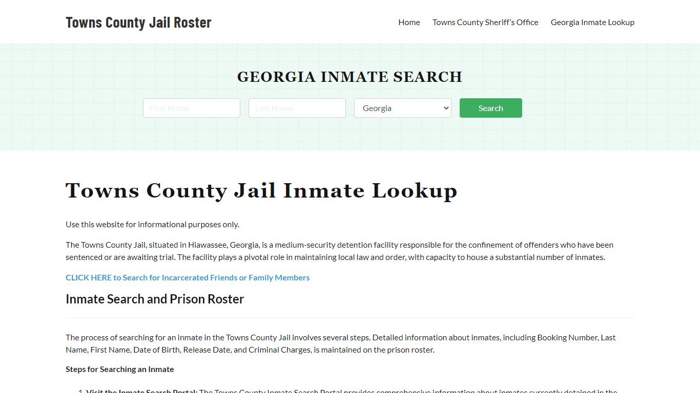 Towns County Jail Roster Lookup, GA, Inmate Search